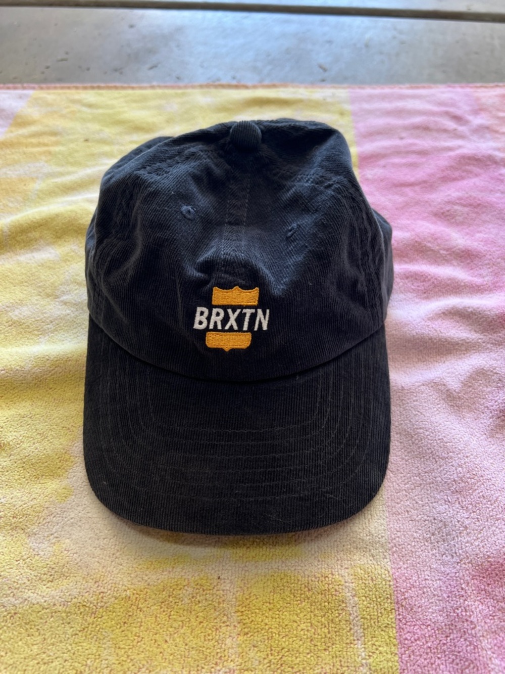 Brixton Black Corduroy Cap dad cap with Yellow BRXTN Patchr